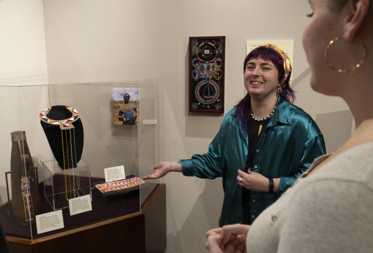 Enfys Craft showcasing Santa Rosa Junior College’s Multicultural Museum’s latest exhibit, “Diaspora In Beads,” Feb. 2.
